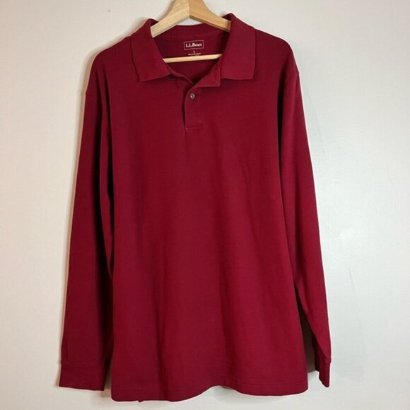 L.L. Bean Red Long-Sleeve Polo Shirt Men’s Large 100% Cotton Classic Fit - Picture 1 of 10